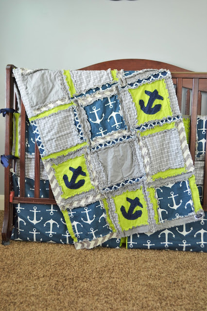 Nautical Baby Crib Bedding For Baby Boy In Lime Green Navy Blue