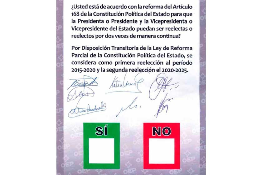 La papeleta de consulta del referendo de 2016 firmada por los vocales del TSE / WEB