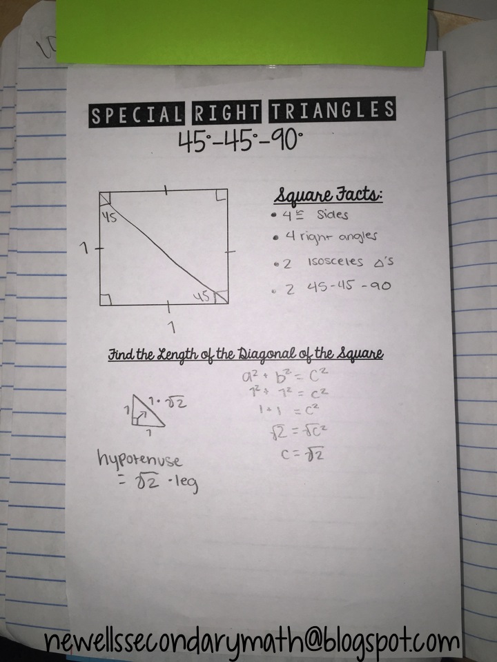 Special Right Triangles Chart