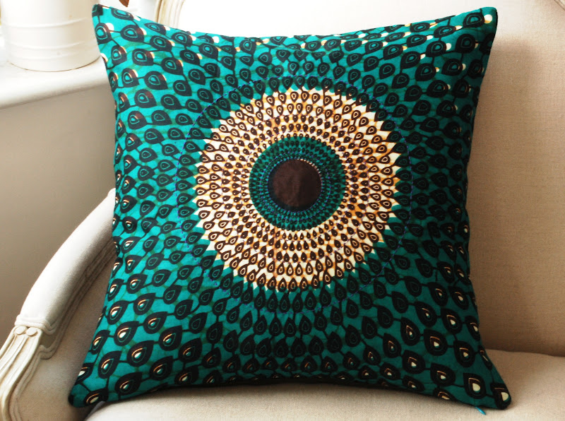SisterBatik Teal Silk Peacock pillow