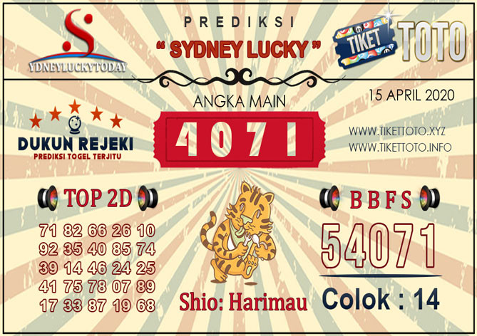 Prediksi Togel SYDNEY LUCKY TIKETTOTO 15 APRIL 2020