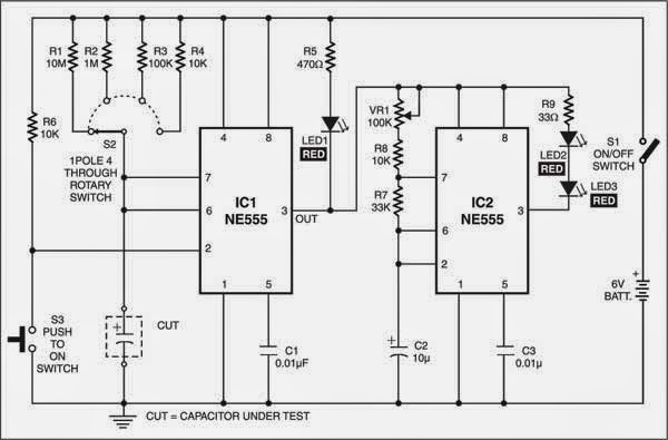 Electrolytic Capacitor Tester Circuit Diagram | Electronic Circuits Diagram