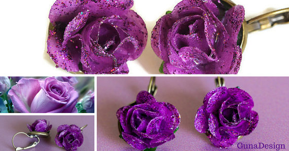 gunadesign guna andersone Purple rose dangle earrings