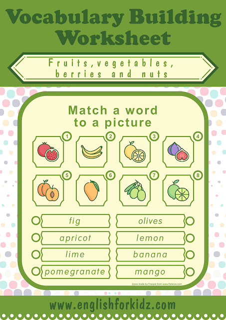 Fruits and vegetables worksheet - word to picture matching