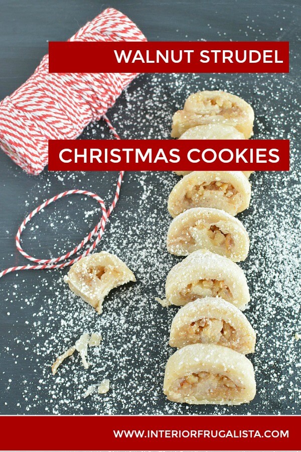 These delicious jelly roll-style walnut strudel cookies are a family favorite during the holidays and always the first to go on the cookie tray. #christmasbaking #christmascookies #walnutcookierecipe