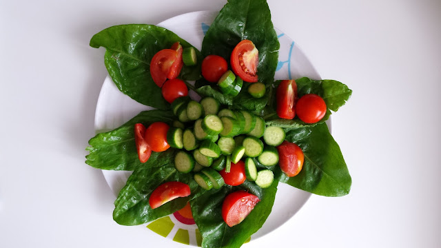 Healthy snacks Sorrel, tomatoes, cucumbers