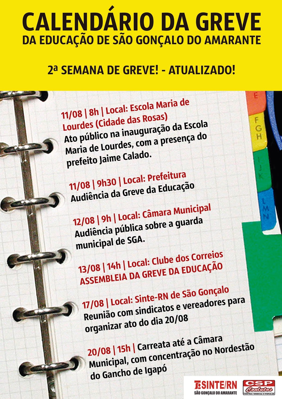 Saúde e Educação em Luta Calendário da Greve Atualização
