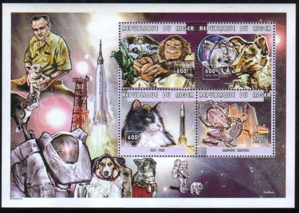 1999年ニジェール共和国 宇宙へ行った動物たちの切手シート