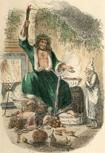 The Ghost of Christmas Present, by John Leech, 1843 Ο Σκρουτζ και το φάντασμα των Χριστουγέννων του Παρόντος σε εικονογράφηση του John Leech, 1843 / The Ghost of Christmas Present, by John Leech, 1843