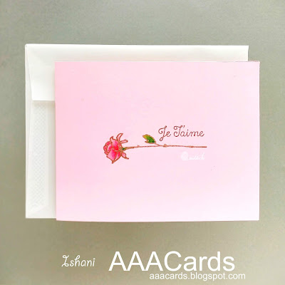 AAA Cards, One layer card, Love card, CAS card, Quillish, card by Ishani, heat embossing, Copic markers