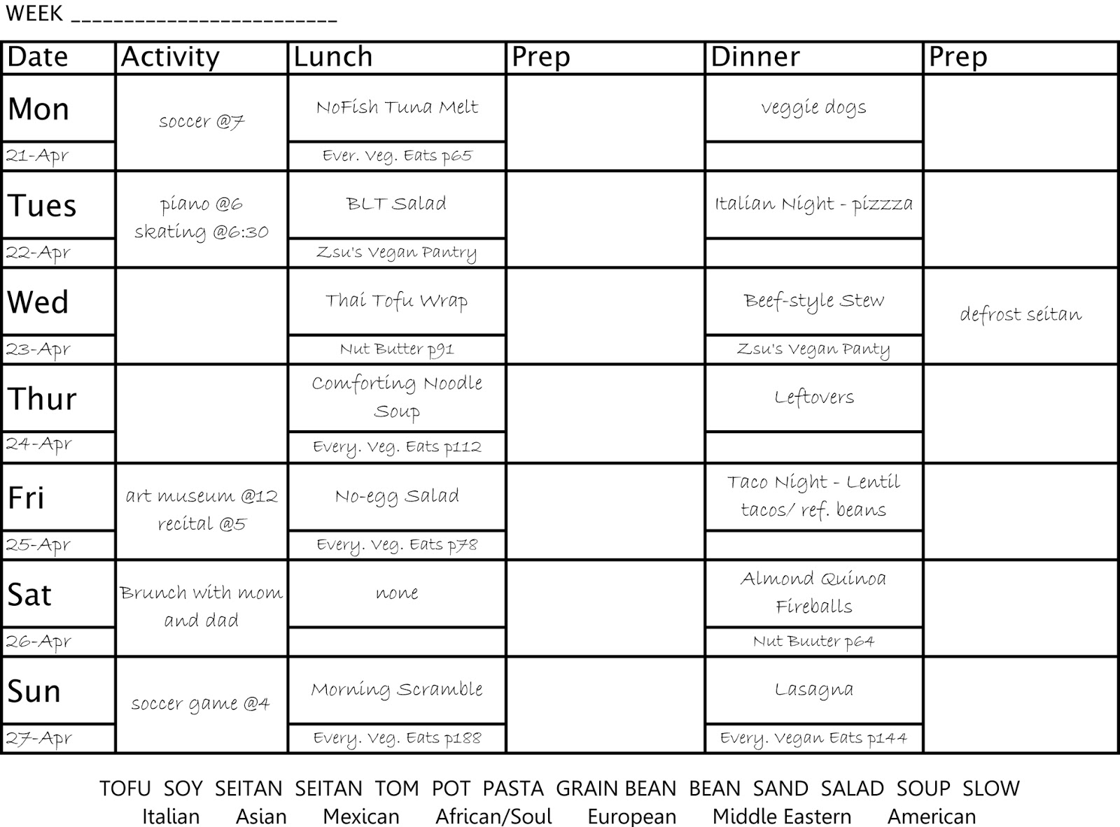 Camping Menu Planner Template