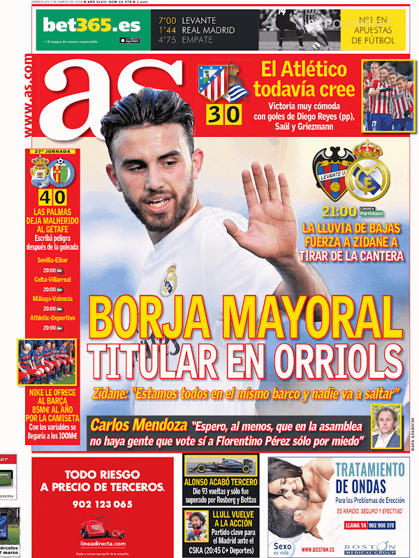 Real Madrid, AS: "Borja Mayoral, titular en Orriols"