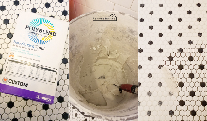 Polyblend non sanded grout - five gallon bucket and penny tile on floor