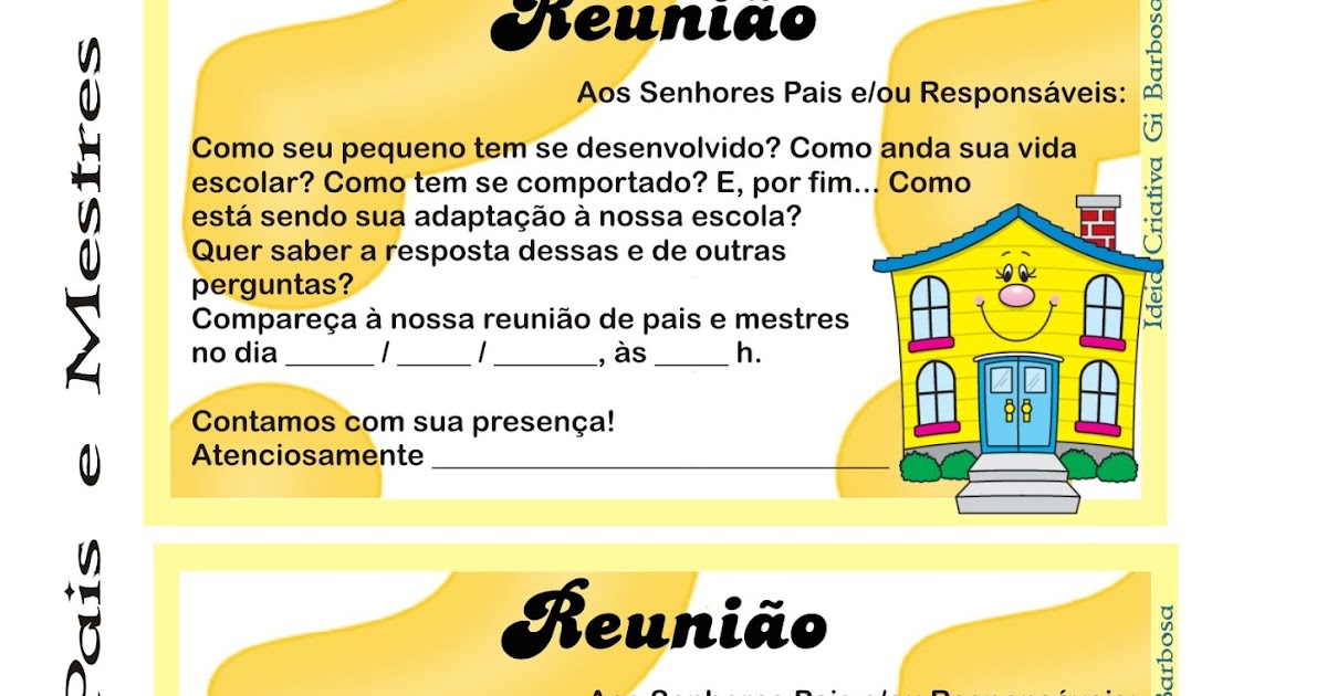 Exemplo De Convite Para Reunião De Pais E Mestres