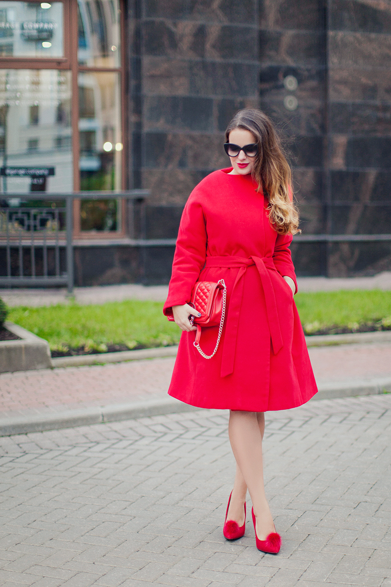 Belted red coat