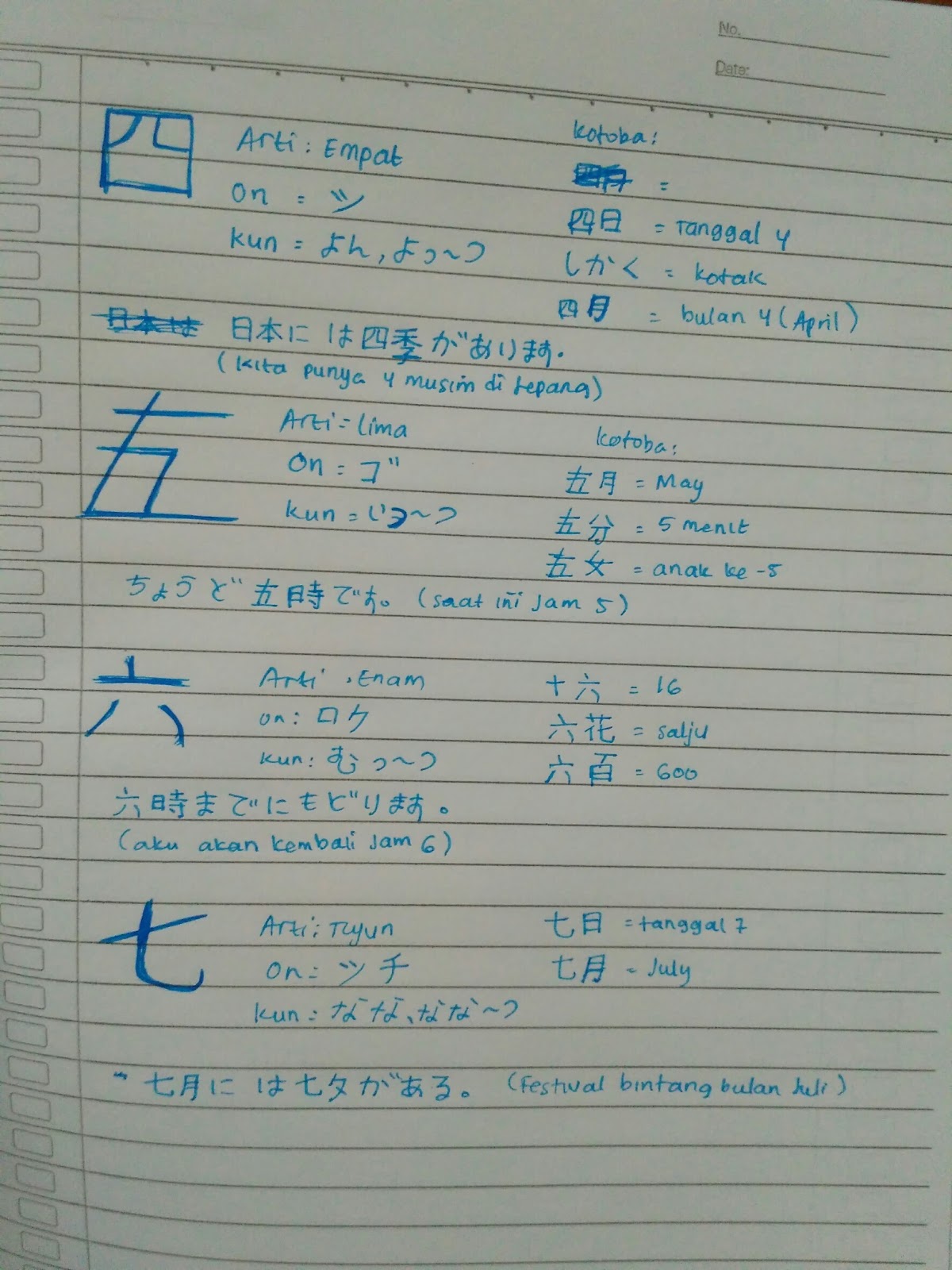 Dan ini beberapa kalimat yang ada kanji kanji yang kita pelajari
