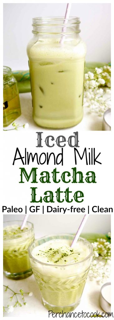 Iced Almond Milk Matcha Latte (Paleo, GF)
