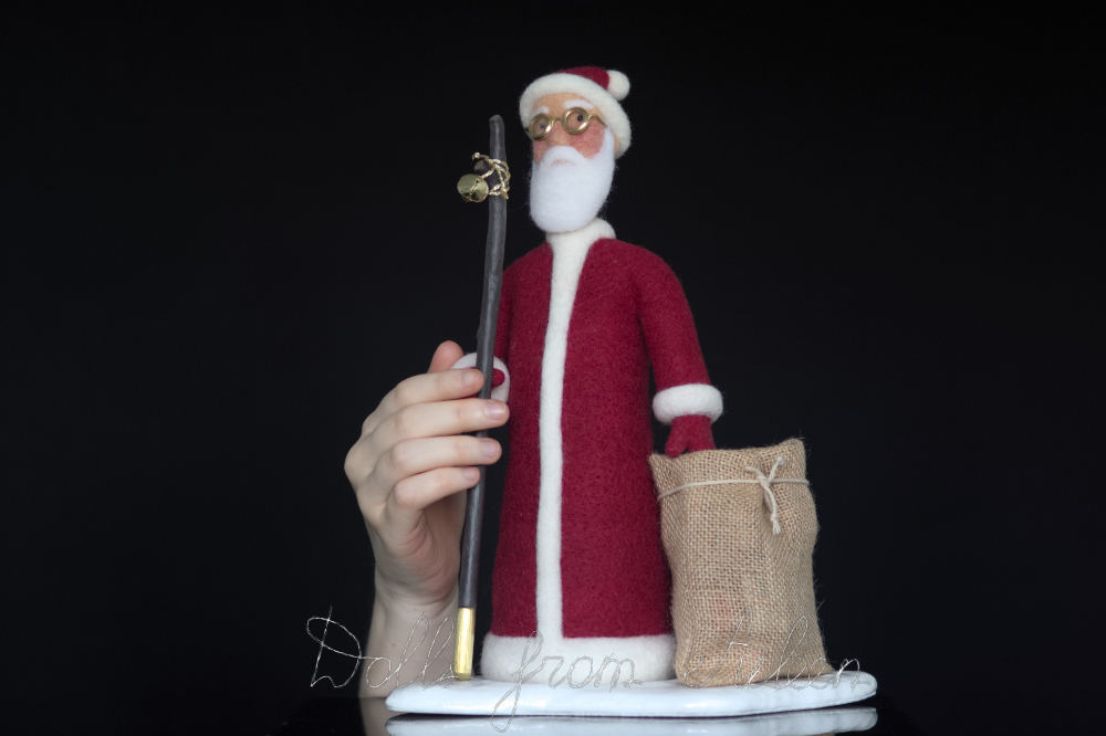 OOAK needle felted Santa Claus doll with human hand