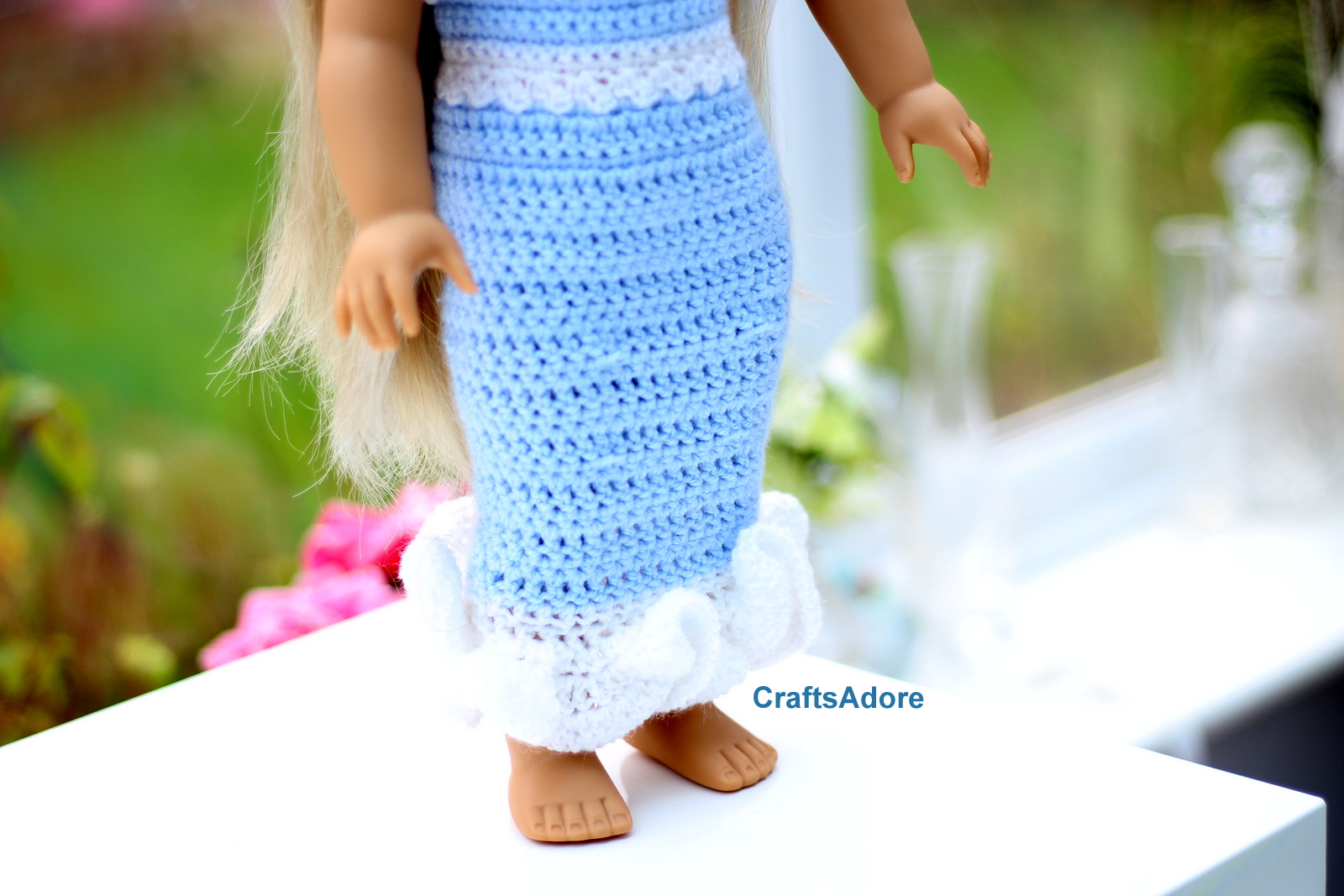 CraftsAdore Frozen Inspired Crochet Dress for American Girl Doll or