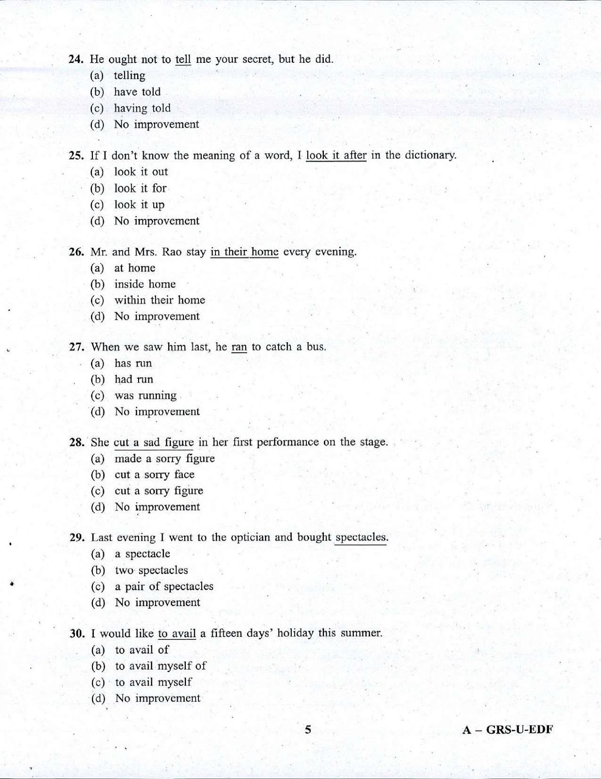 NDA 1 General Ability Test 2016-2017 question paper NDA 1 2017 General Ability Test question paper
