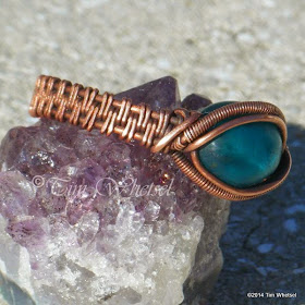 Copper Wire Wrapped Ring with Blue Glass ©2014 Tim Whetsel