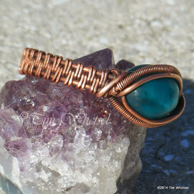 Copper Wire Wrapped Ring with Blue Glass ©2014 Tim Whetsel