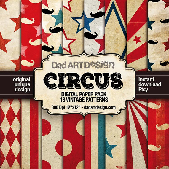 Vintage Circus Patterns Digitale Paper Pack 01