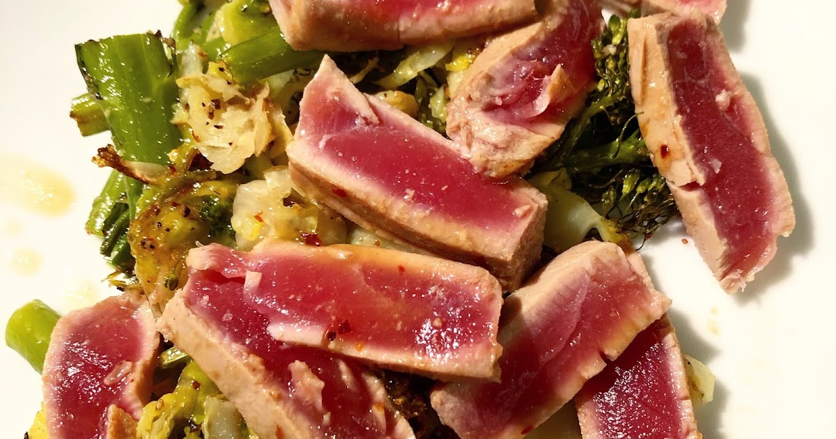 Maple Mustard Tuna with Roasted Seasonal Greens