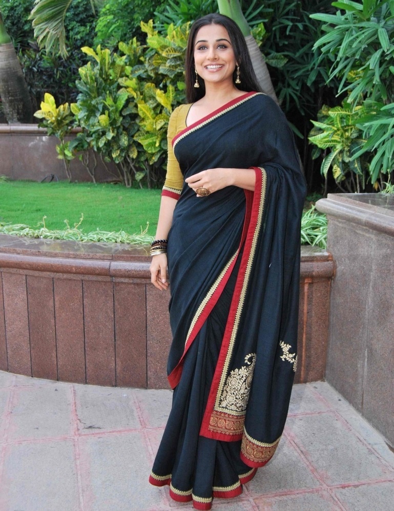Actress Vidya Balan Long Hair Images In Black Saree