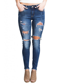 Blugi skinny cu buzunare si taieturi albastri Blugi skinny cu buzunare si taieturi albastri
