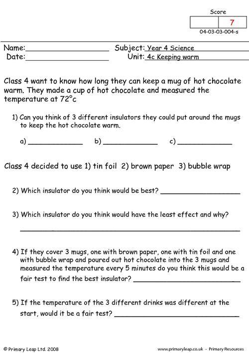 The City School: Grade 4 Science Reinforcement Worksheet