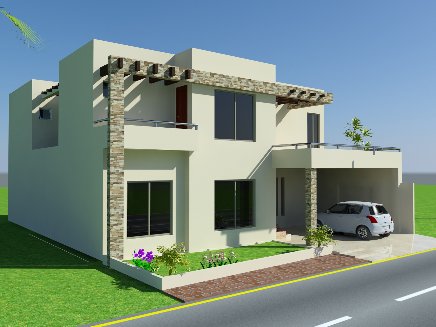 3D Front Elevation com 10  Marla  House  Design  Mian Wali 