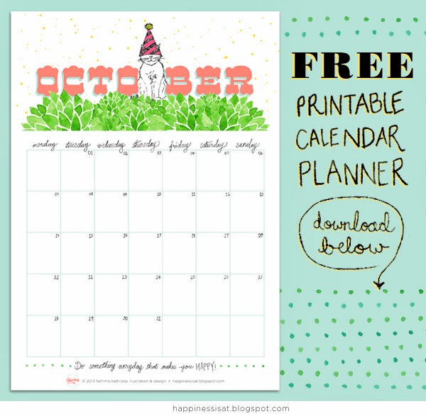 October free calendar planner printable by Happiness is... illustration & design
