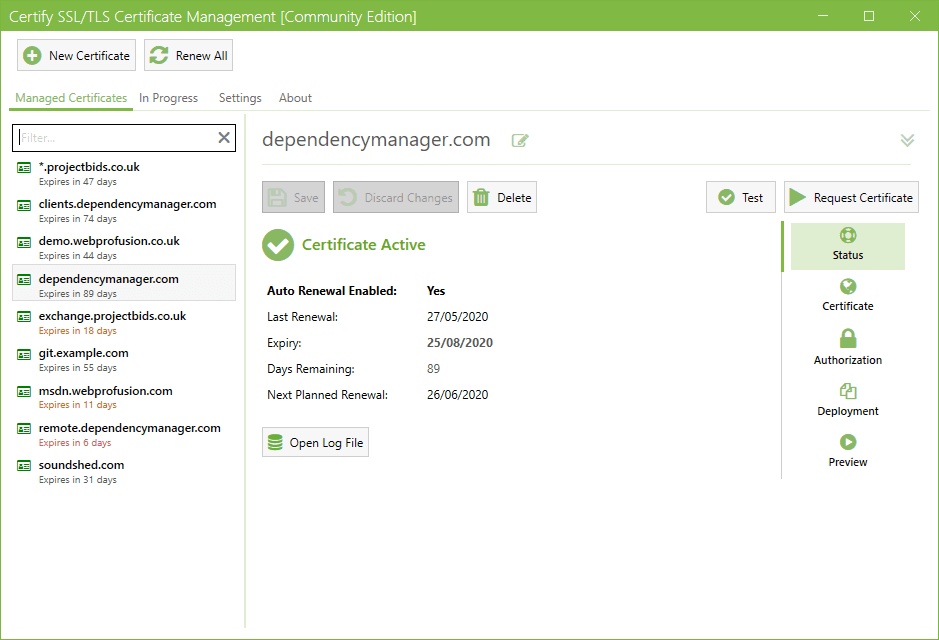 Certify SSL Manager Windows Server