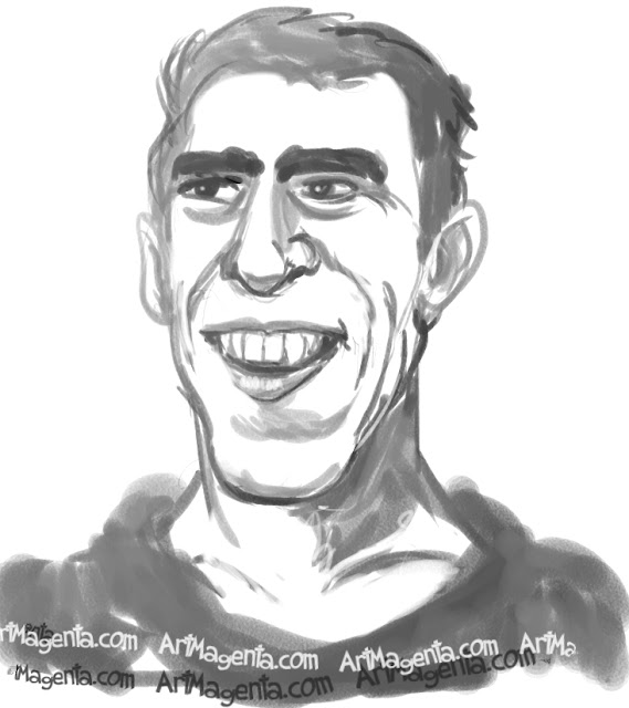 Michael Phelps caricature cartoon. Portrait drawing by caricaturist Artmagenta