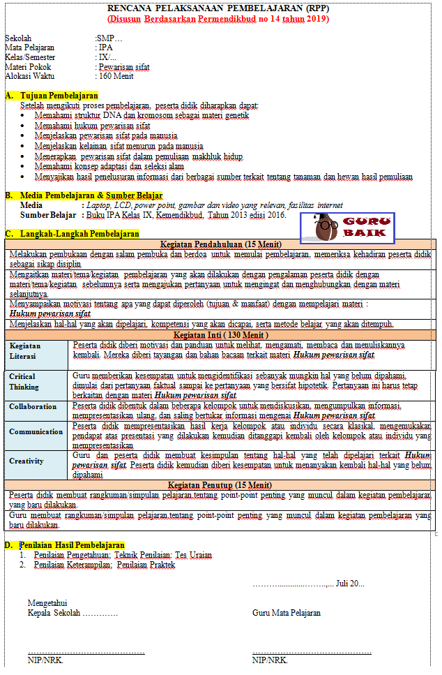 Rpp Ipa Kelas 7 Semester 2 Kurikulum 2013 Revisi 2020