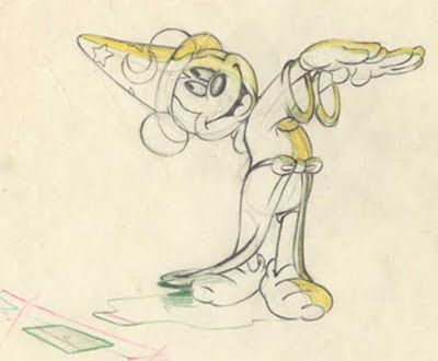 Pencil drawing of Mickey Mouse from Fantasia 1940 animatedfilmreviews.filminspector.com