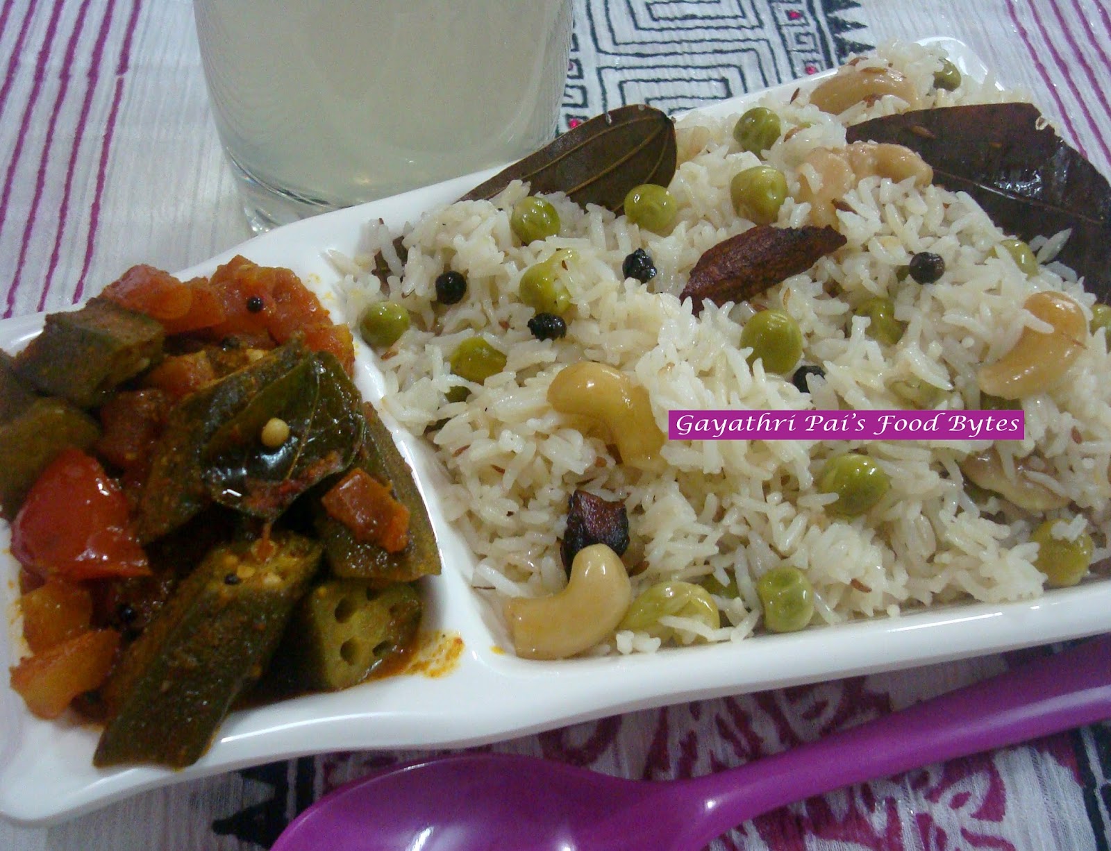 Gayathri Pai's Food Bytes Jain Peas Pulav With Bhendi Masala.