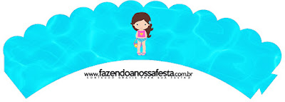 Fiesta en la Piscina para Niña Morena: Wrappers y Toppers para Cupcakes para Imprimir Gratis. Wrappers para Cupcake de Fiesta en la Piscina para Niña Morena.