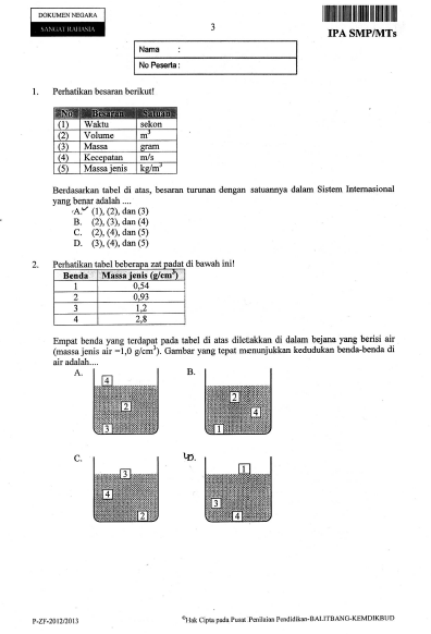 Soal UN IPA SMP Tahun 2013 dan Jawaban