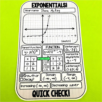 Scaffolded Math and Science: Exponential Functions Quick Check and Warm ...