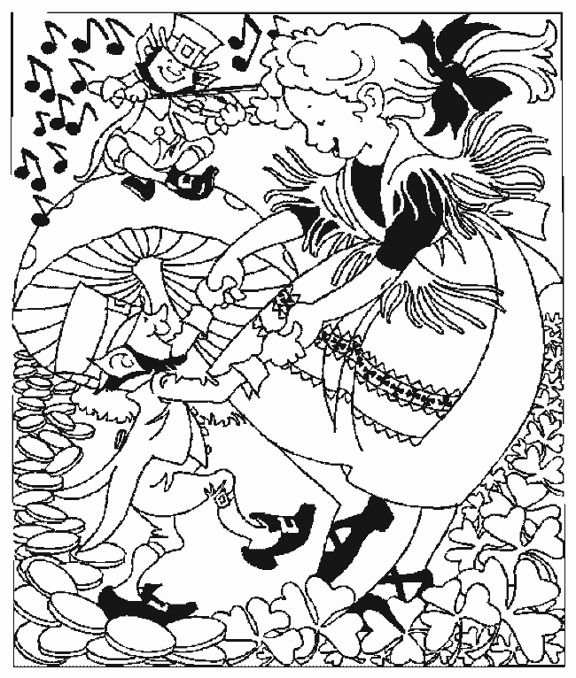 Coloring Activity Pages Girl Dancing with Leprechaun