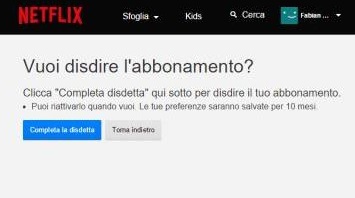 conferma disattivazione rinnovo abbonamento netflix