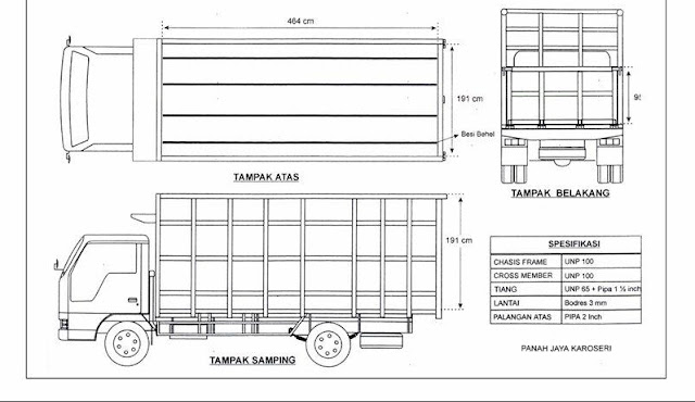 spesifikasi Truk Pasir-rangka kayu bak besi