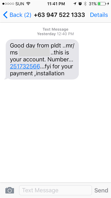 SCAM PLDT TEXT MESSAGE