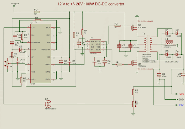 12V to +/- 20V DC Converter Circuit Diagram