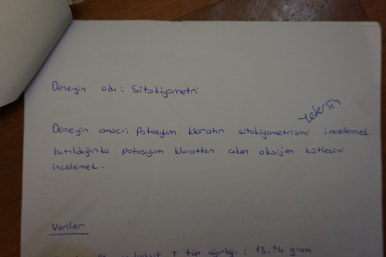 Hacettepe Sitokiyometri Genel Kimya Lab Deney Raporu Örneği
