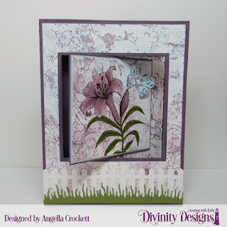 Divinity Designs Stamp Set: Miracle of Easter, Mixed Media Stencils: Flourishes, Custom Dies: Lever Card, Lever Card Layers, Bitty Butterflies, Fence, Grass Lawn, Ovals, Scalloped Ovals 