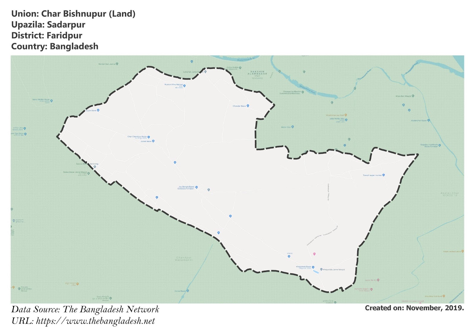 Map of Char Bishnupur of Faridpur, Bangladesh.