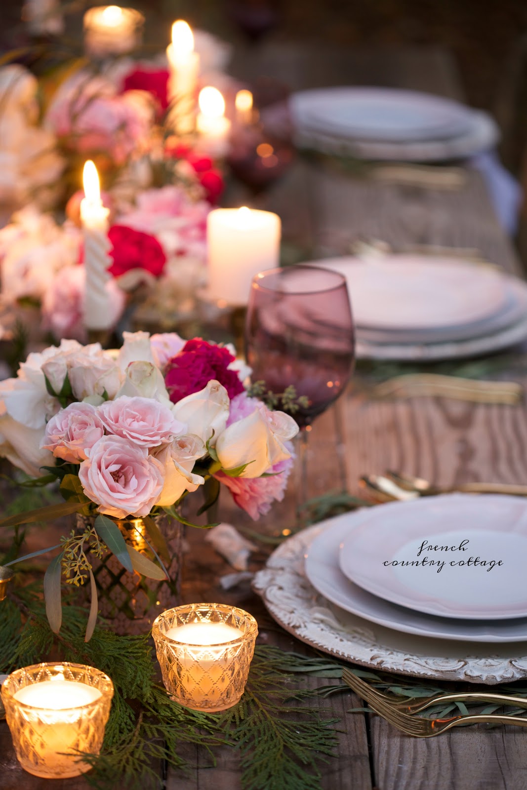 A romantic holiday party table setting - FRENCH COUNTRY COTTAGE A romantic holiday party table setting - FRENCH COUNTRY COTTAGE